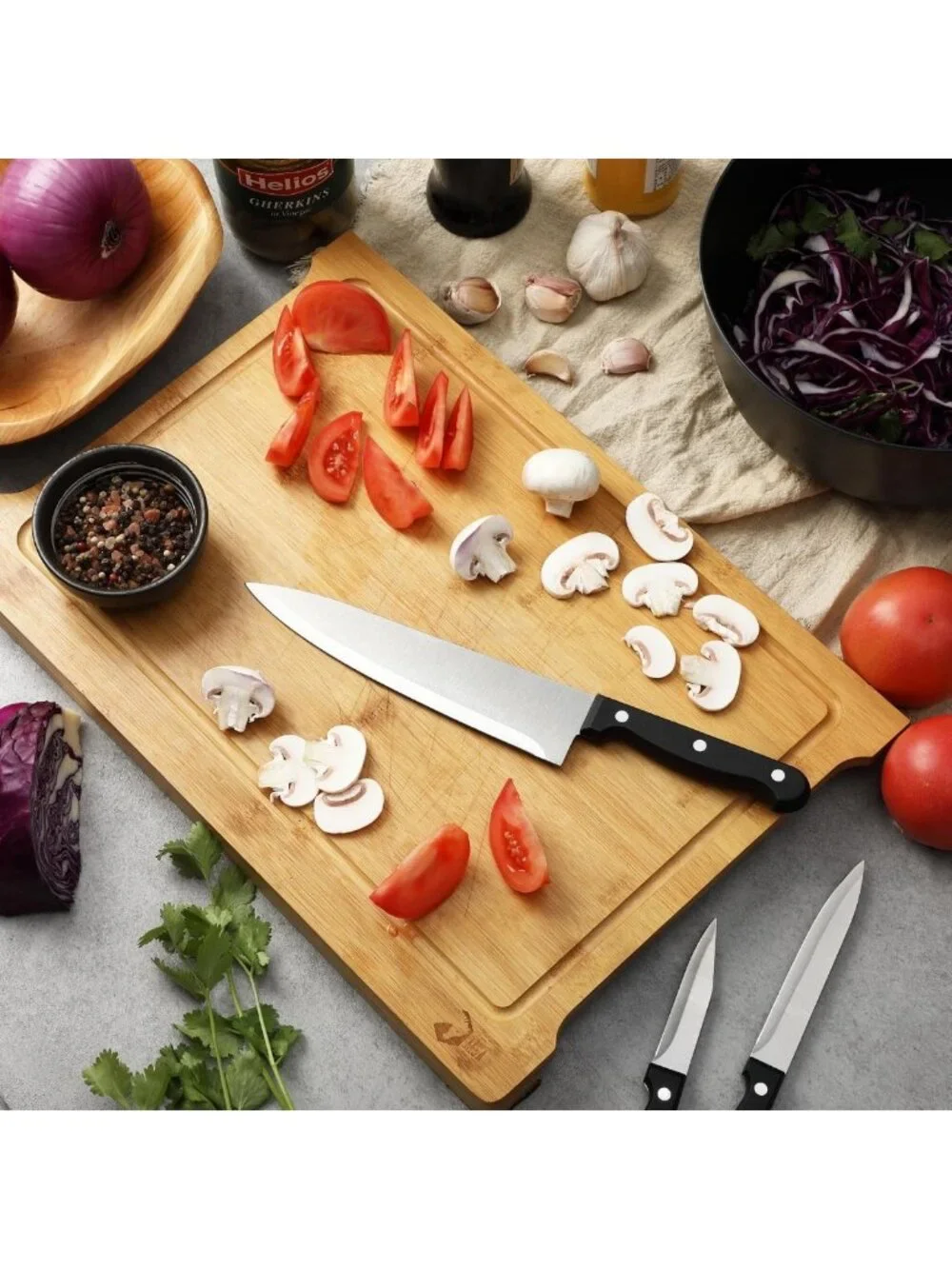 14-Piece Stainless Steel Kitchen Knife Set with Block & Sharpener - Durable
